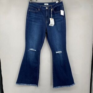YMI Flare Jeans Womens 13 31 High Rise Distressed Raw Hem Dark Wash Bell Bottoms